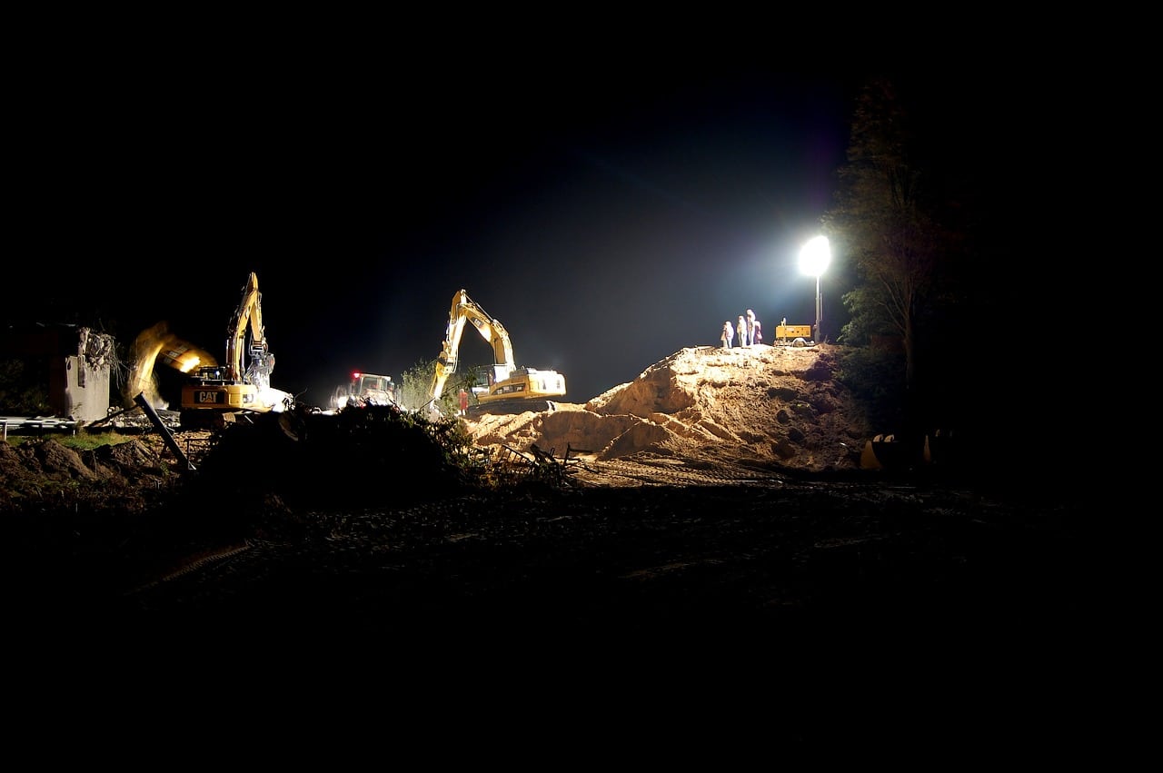 chantier de construction de nuit